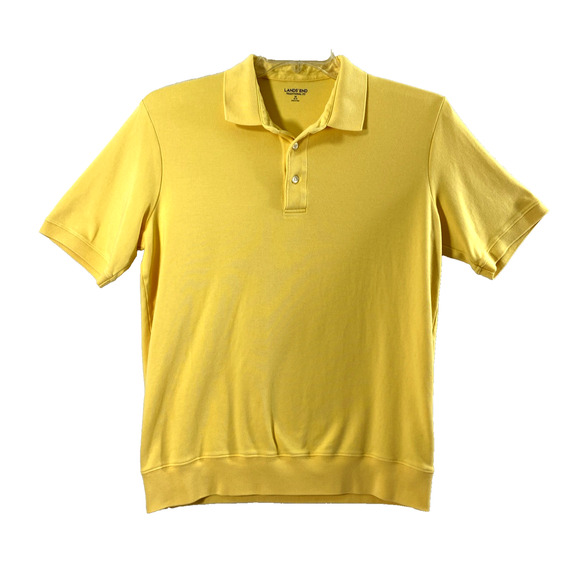 Lands' End Polo Shirt Mens Medium Yellow Golf Short Sleeve Ribbed Bottom - Picture 1 of 7